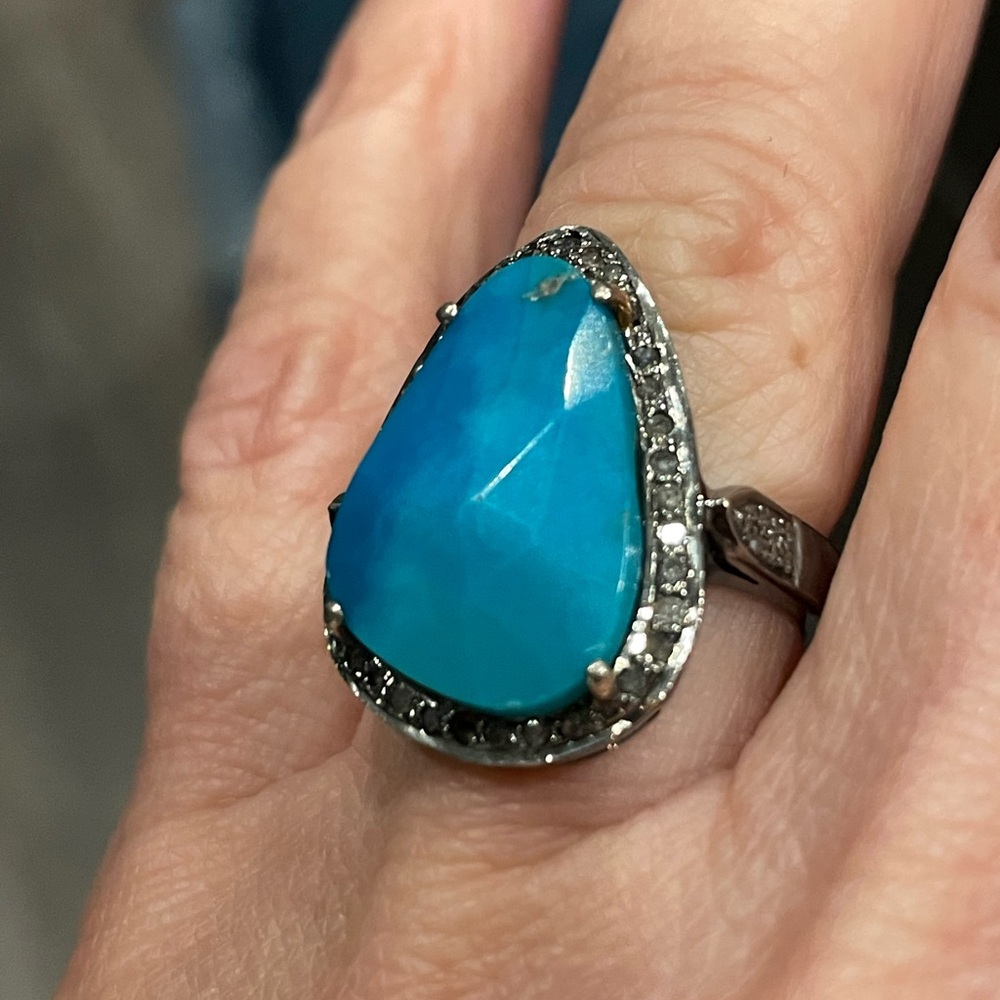 Bold Blue and Silver Statement Ring with Intricate Design